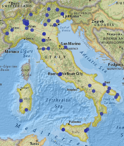 Localizzazione in Italia dei volumi di Matematica C3 adozioni2015-16